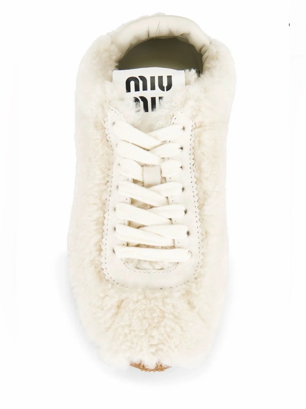 Miu Miu Cream Shearling Lace-Up Sneaker